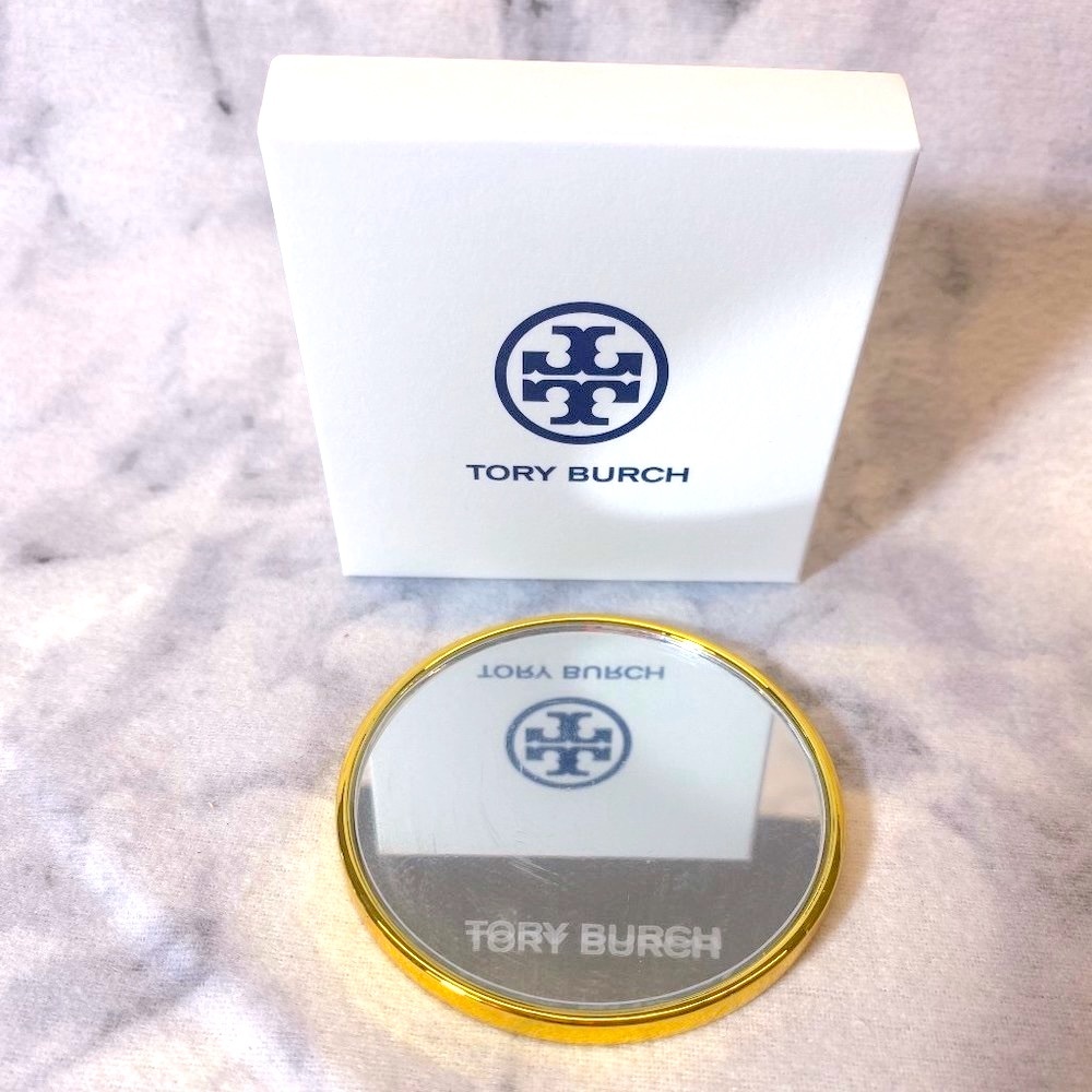 Tory Burch Gold Compact Pocket Mirror, Round Makeup Accessory, Boxed,3 in -NEW
